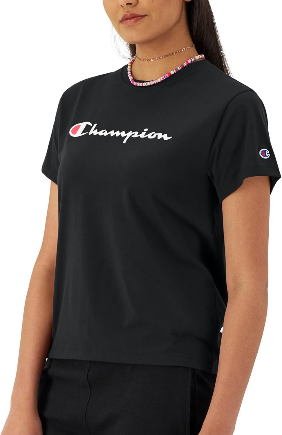 image:imageChampion Womens Classic Short Sleeve Graphic TShirt Standard Fit Script LogoBlack Classic Script Logo