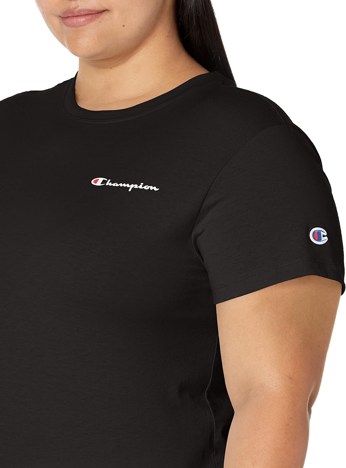 image:imageChampion Womens Classic Short Sleeve Graphic TShirt Standard Fit Script LogoBlack Small Script