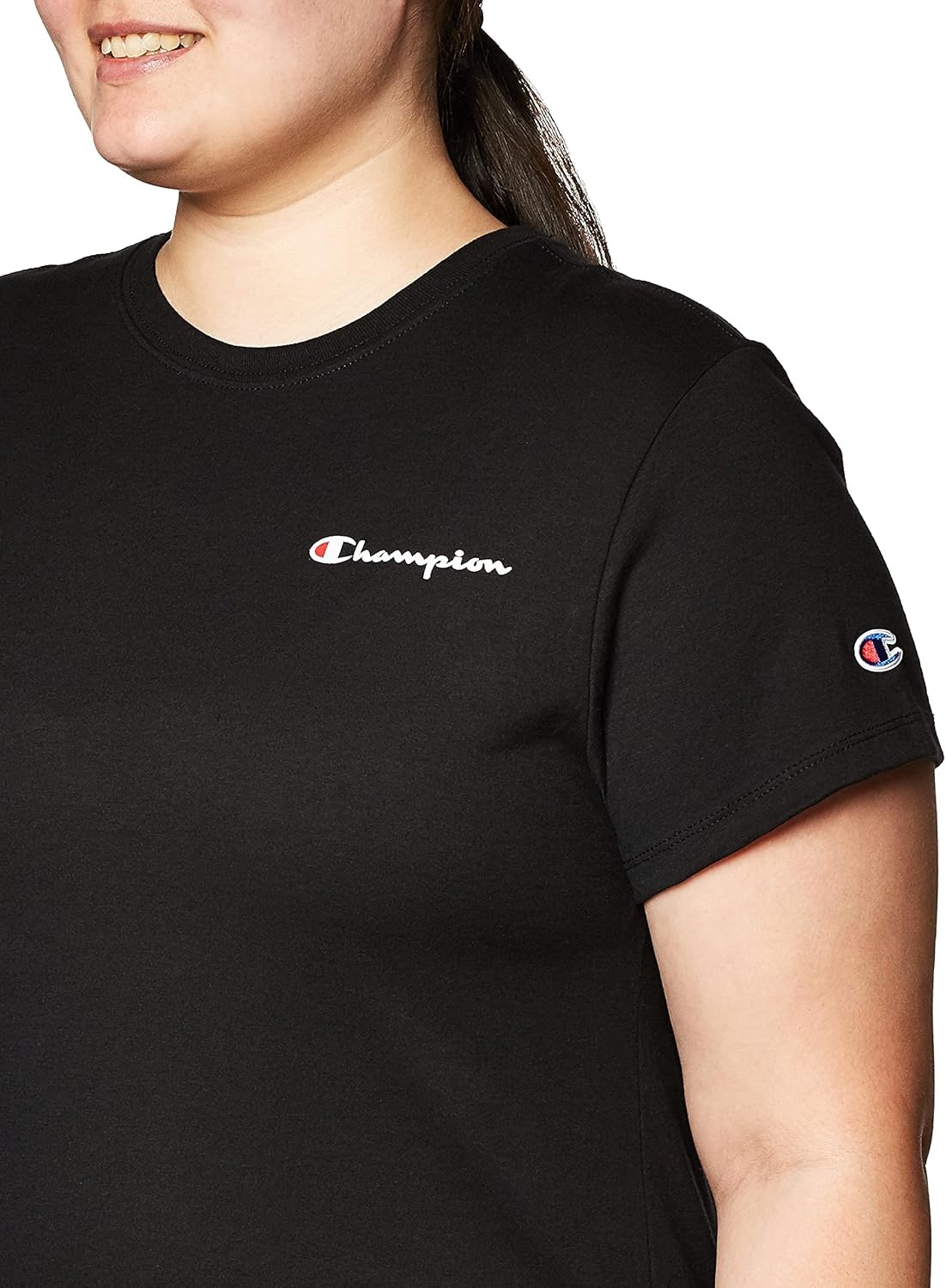 image:imageChampion Womens Classic Short Sleeve Graphic TShirt Standard Fit Script LogoBlack Small Script