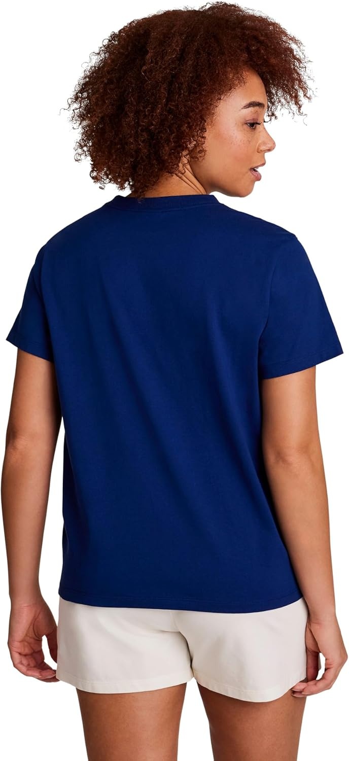 image:imageChampion Womens Classic Short Sleeve Graphic TShirt Standard Fit Script LogoBlue Depths