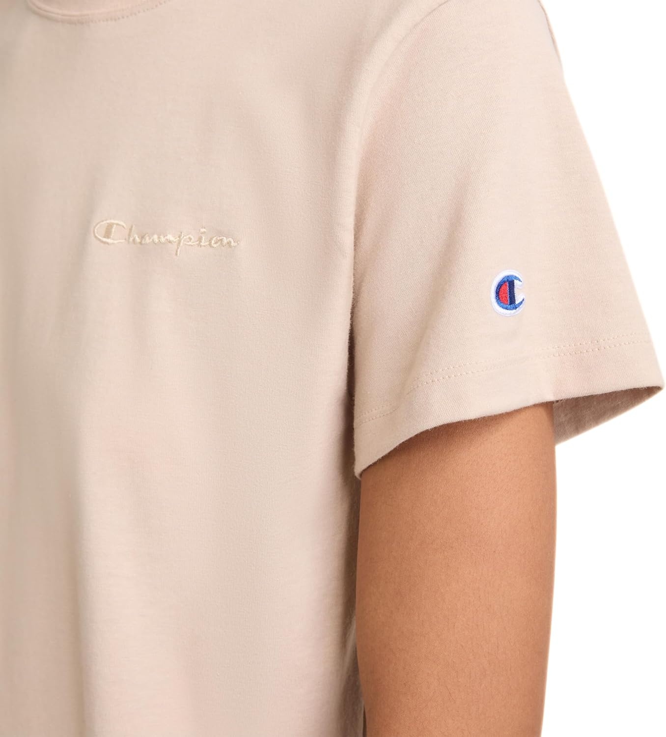 image:imageChampion Womens Classic Short Sleeve Graphic TShirt Standard Fit Script LogoChampagne Frost Small Tonal Script Logo