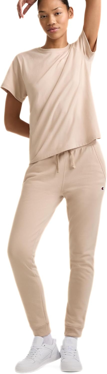 image:imageChampion Womens Classic Short Sleeve Graphic TShirt Standard Fit Script LogoChampagne Frost Small Tonal Script Logo