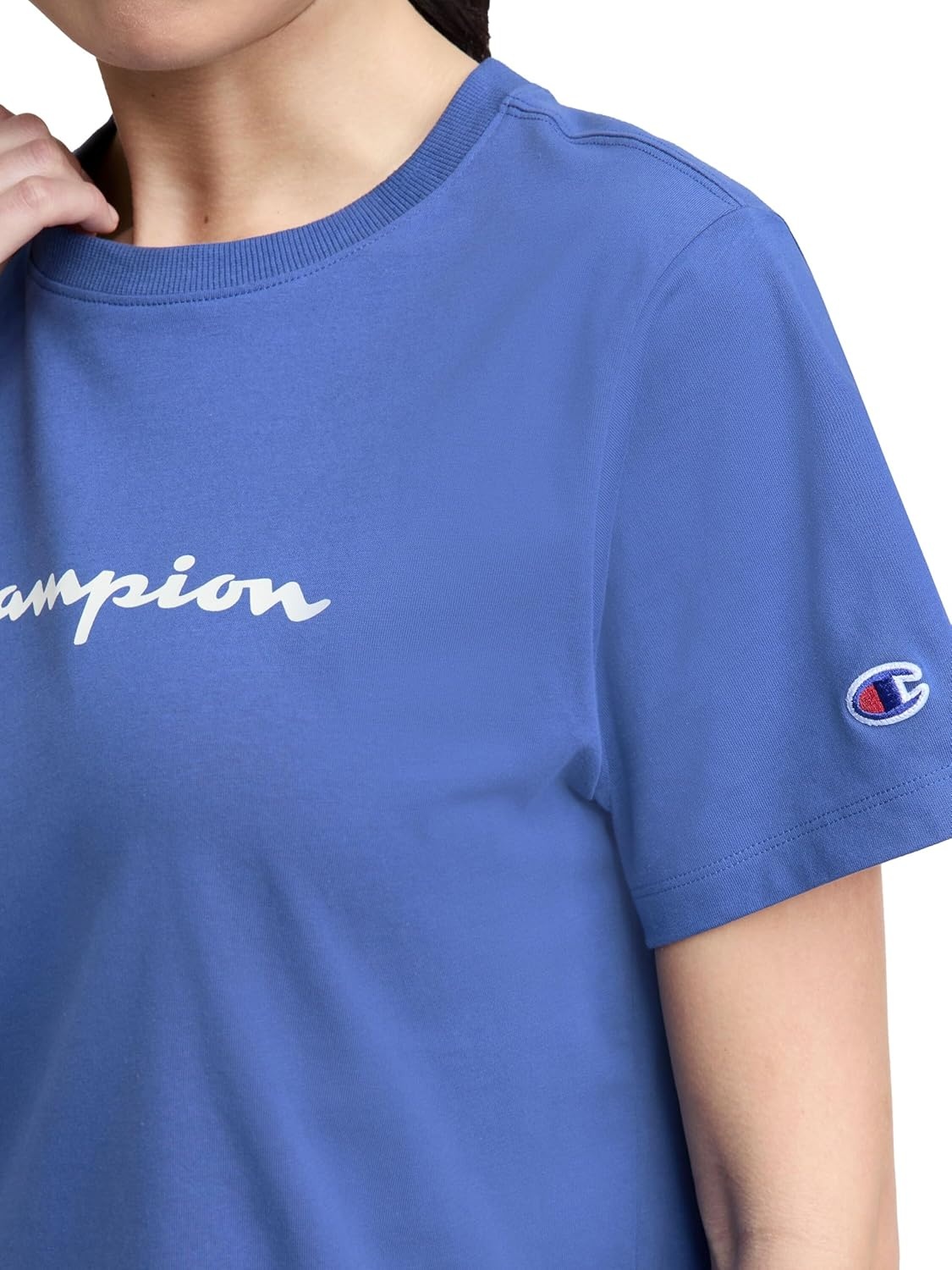 image:imageChampion Womens Classic Short Sleeve Graphic TShirt Standard Fit Script LogoCoastal Fjord