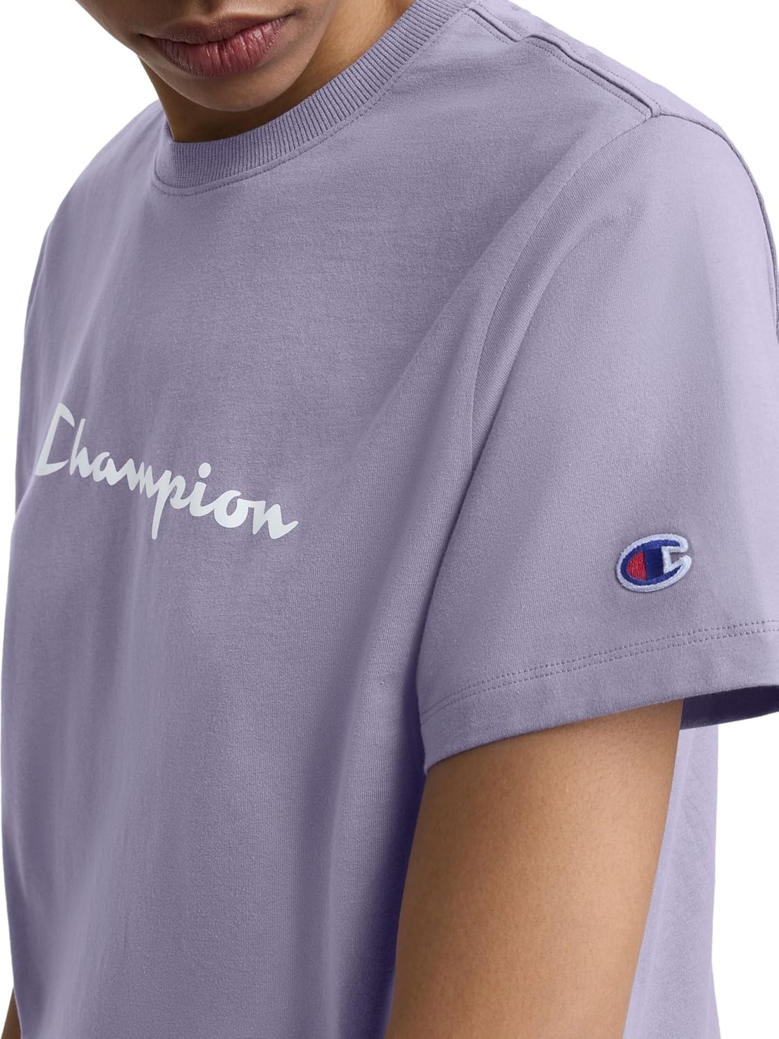 image:imageChampion Womens Classic Short Sleeve Graphic TShirt Standard Fit Script LogoDaybreak
