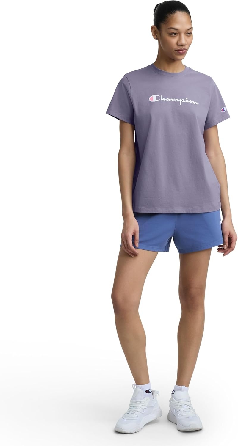 image:imageChampion Womens Classic Short Sleeve Graphic TShirt Standard Fit Script LogoDaybreak