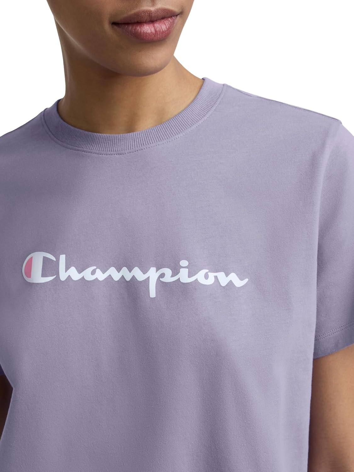 image:imageChampion Womens Classic Short Sleeve Graphic TShirt Standard Fit Script LogoDaybreak