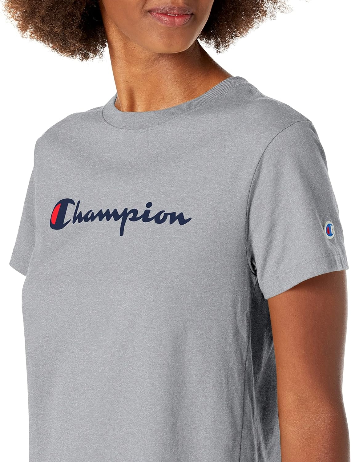 image:imageChampion Womens Classic Short Sleeve Graphic TShirt Standard Fit Script LogoOxford Gray Classic Script Logo