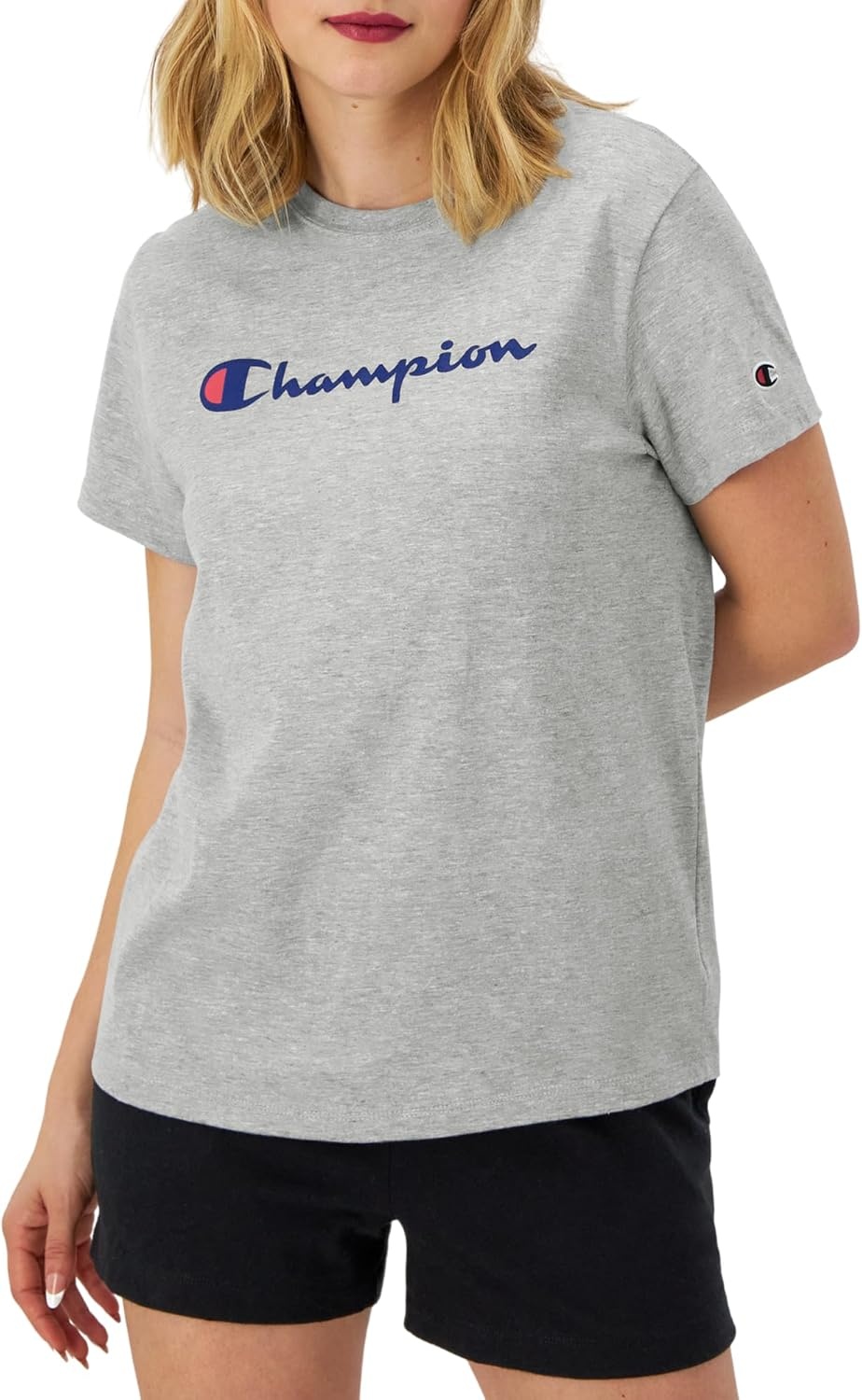 image:imageChampion Womens Classic Short Sleeve Graphic TShirt Standard Fit Script LogoOxford Gray Classic Script Logo