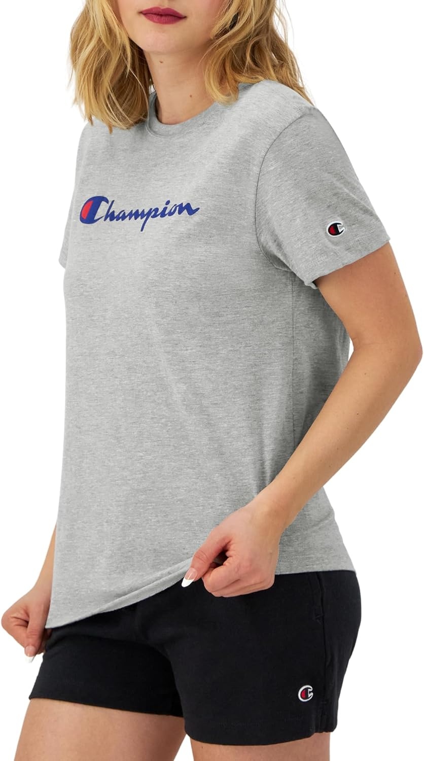 image:imageChampion Womens Classic Short Sleeve Graphic TShirt Standard Fit Script LogoOxford Gray Classic Script Logo