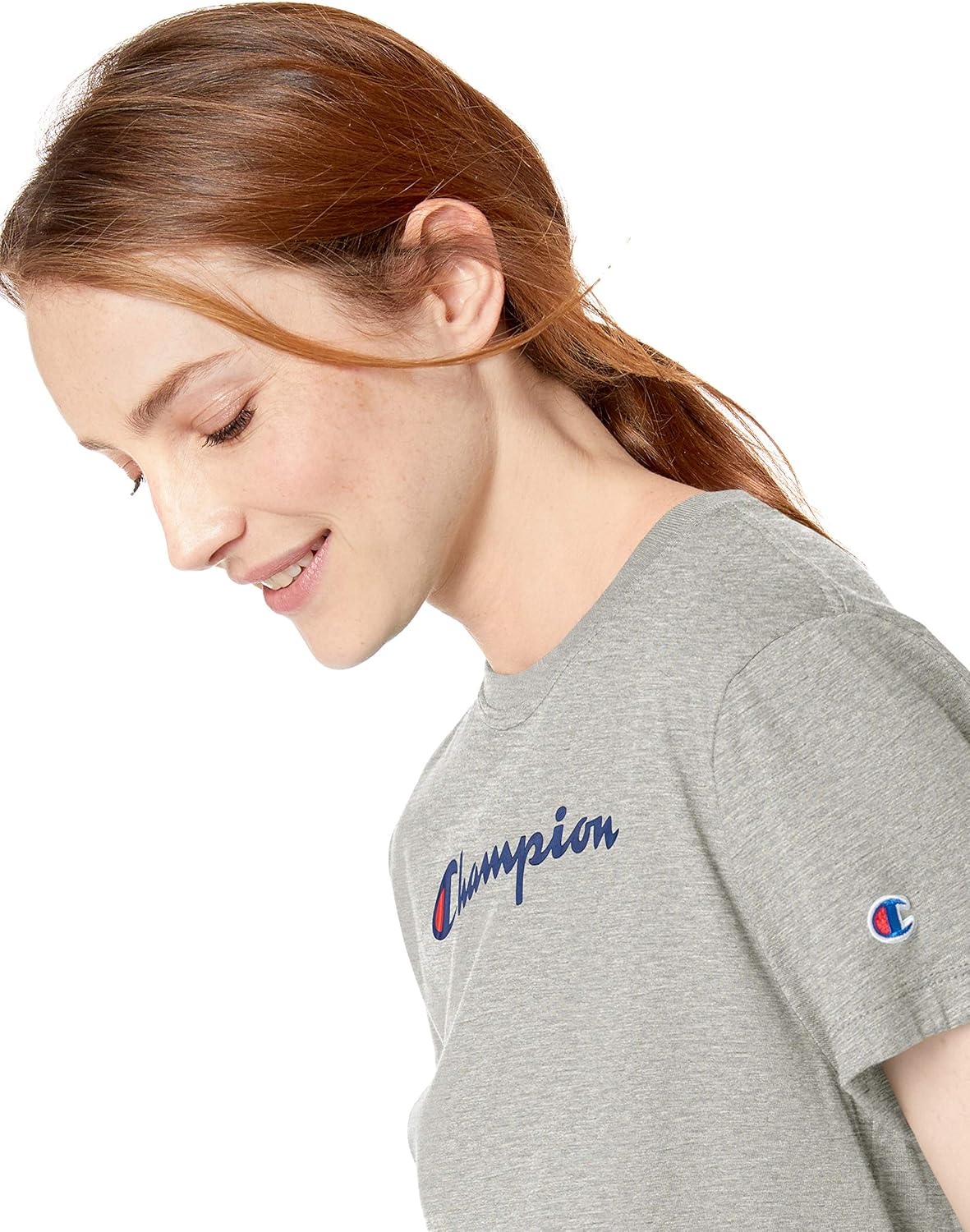 image:imageChampion Womens Classic Short Sleeve Graphic TShirt Standard Fit Script LogoOxford Gray Script Retired