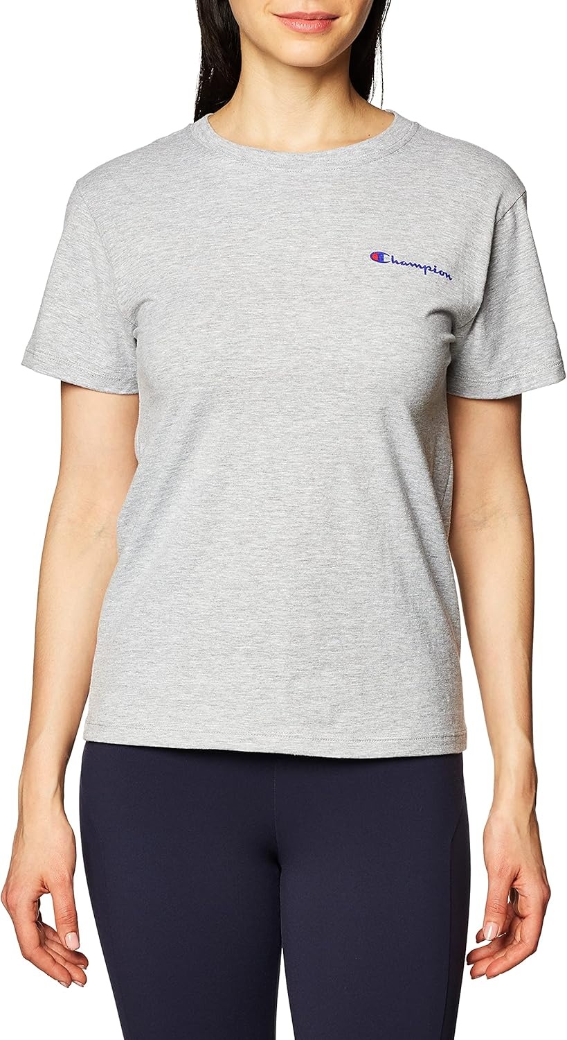 image:imageChampion Womens Classic Short Sleeve Graphic TShirt Standard Fit Script LogoOxford Gray Small Script