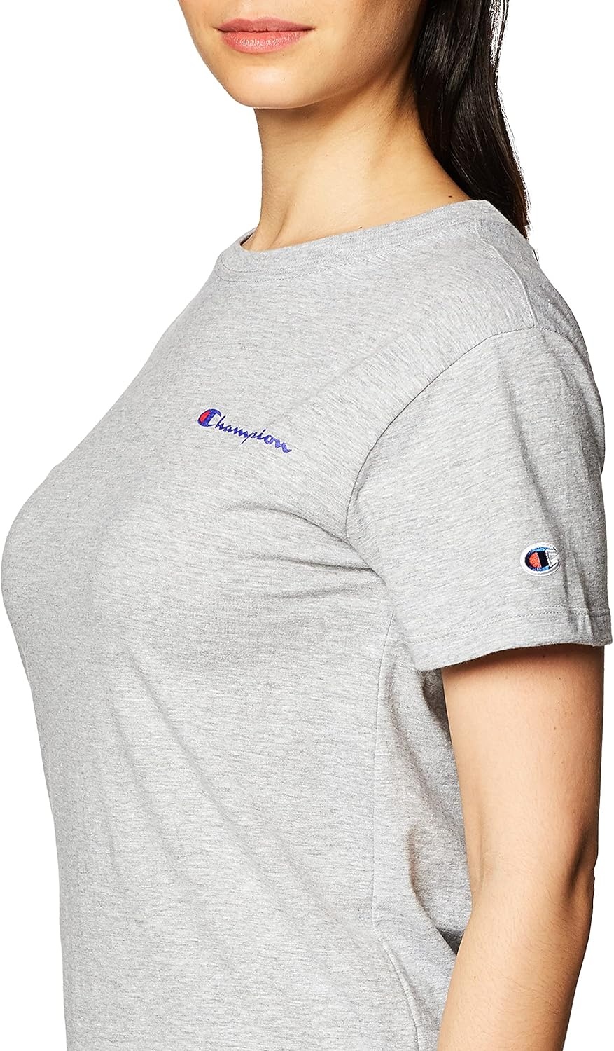image:imageChampion Womens Classic Short Sleeve Graphic TShirt Standard Fit Script LogoOxford Gray Small Script