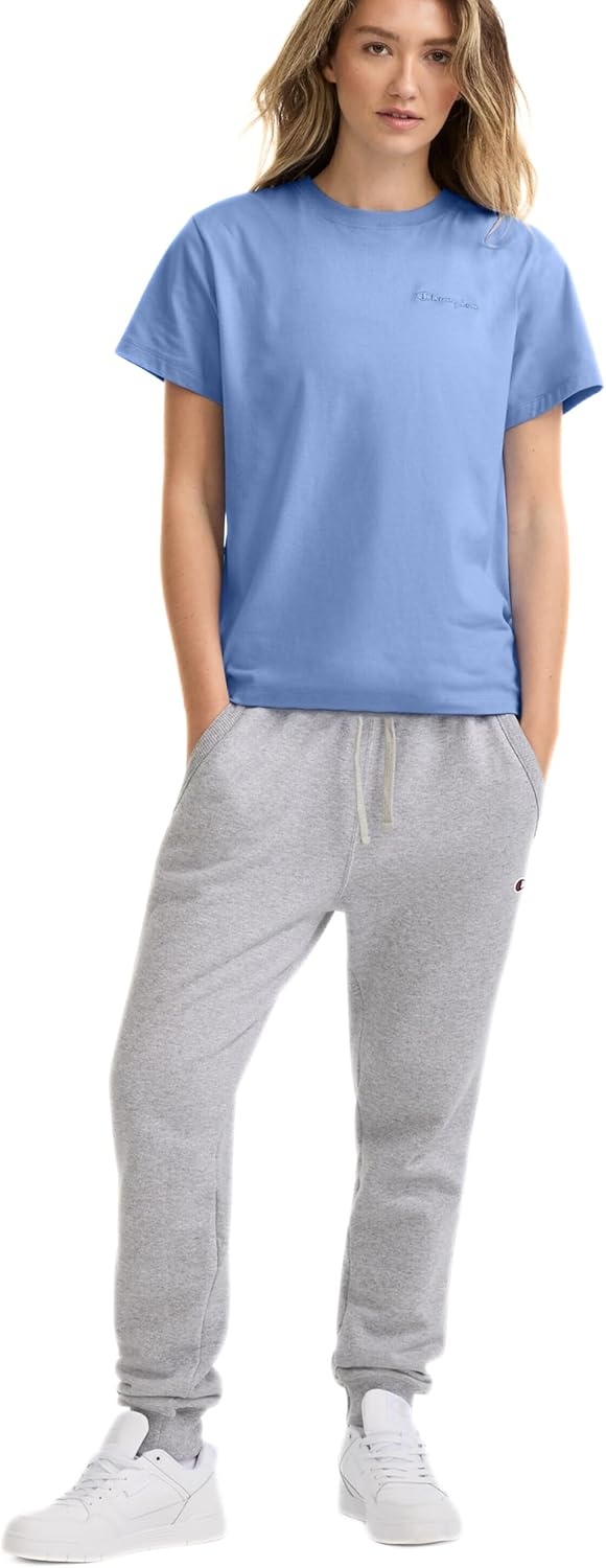 image:imageChampion Womens Classic Short Sleeve Graphic TShirt Standard Fit Script LogoPewter Blue Small Tonal Script Logo