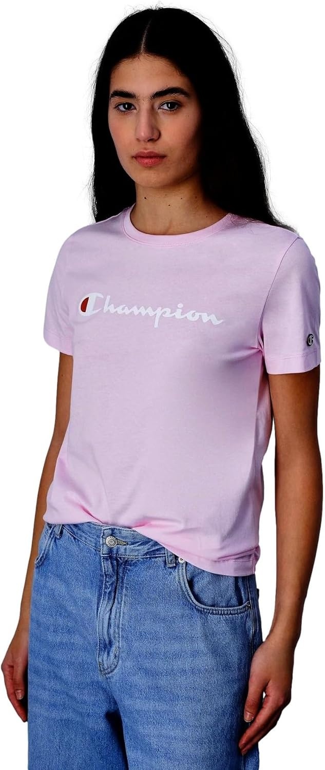 image:imageChampion Womens Classic Short Sleeve Graphic TShirt Standard Fit Script LogoPinkpoeny