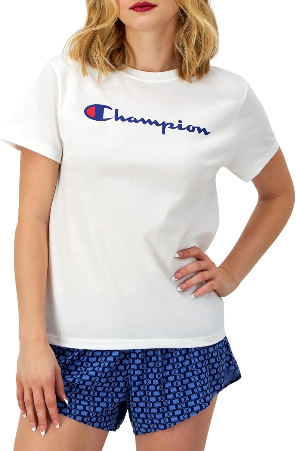 image:imageChampion Womens Classic Short Sleeve Graphic TShirt Standard Fit Script LogoWhite Classic Script Logo