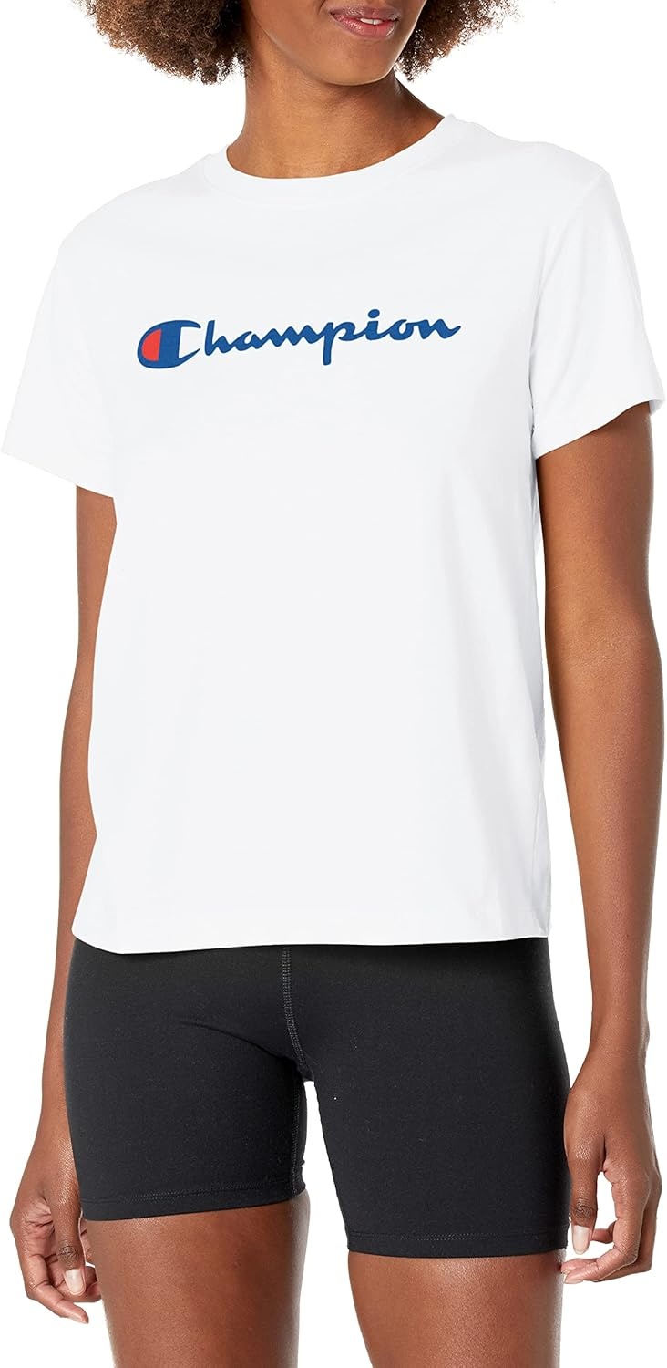 image:imageChampion Womens Classic Short Sleeve Graphic TShirt Standard Fit Script LogoWhite Classic Script Logo