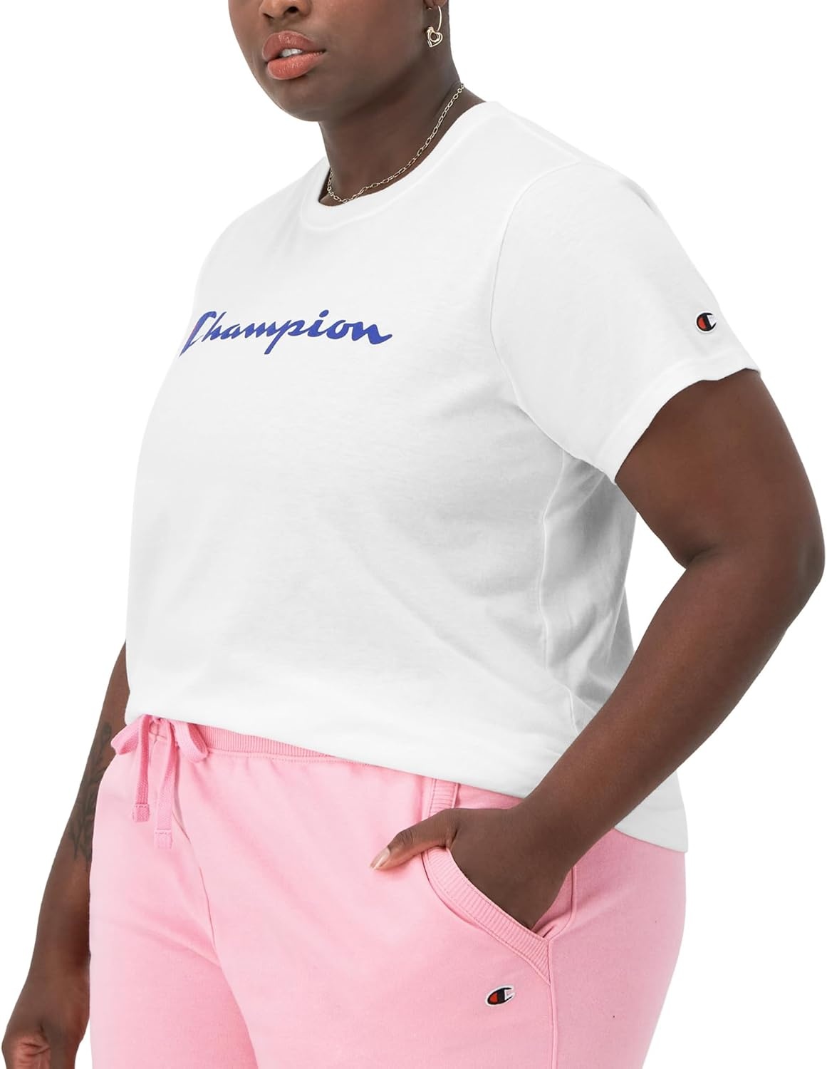 image:imageChampion Womens Classic Short Sleeve Graphic TShirt Standard Fit Script LogoWhite Classic Script Logo