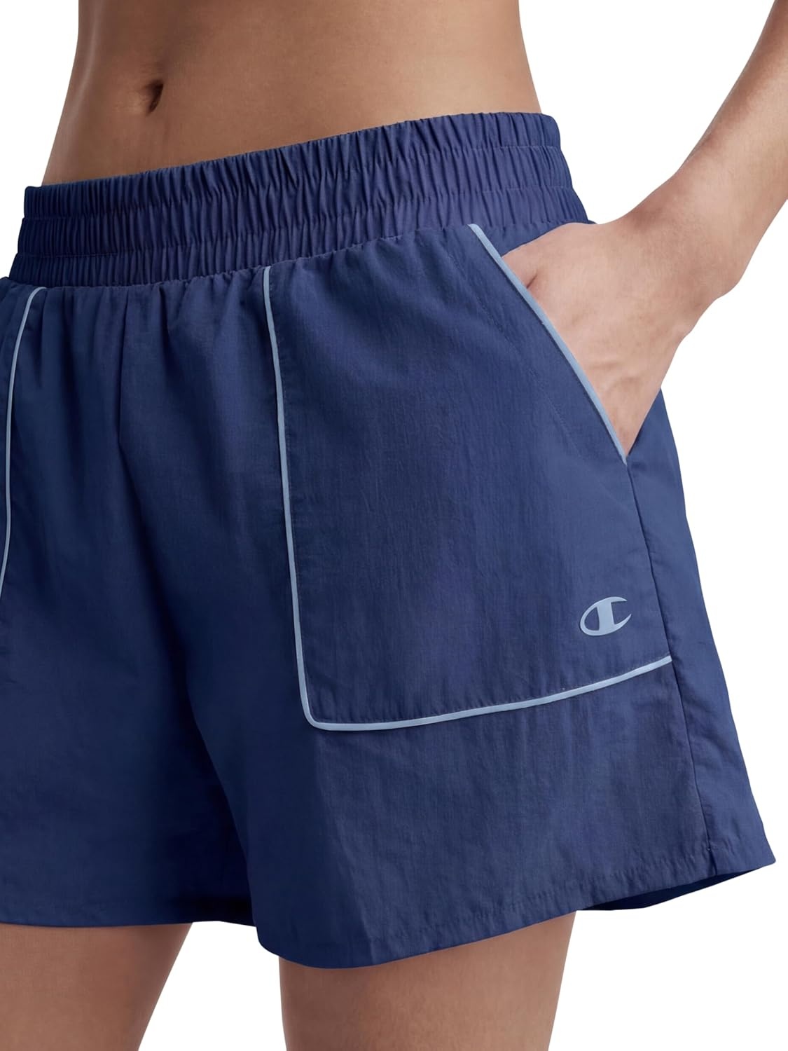 image:imageChampion Womens Courtside 5 Short with Piping Standard Fit Crinkle NylonBlue Depths
