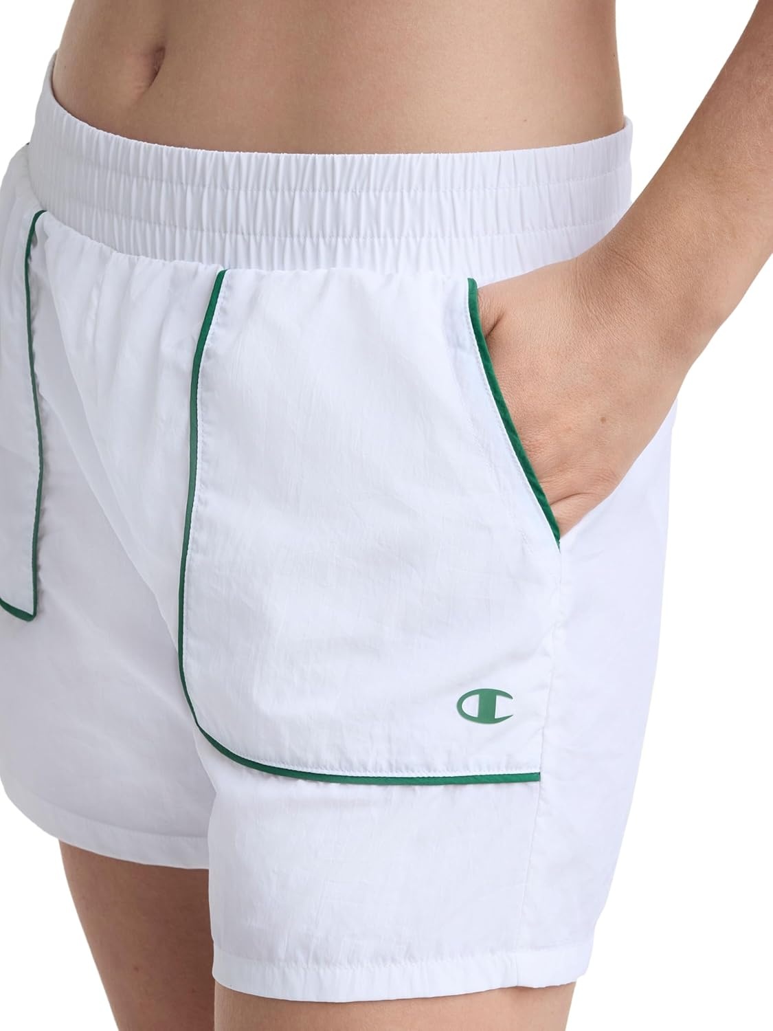 image:imageChampion Womens Courtside 5 Short with Piping Standard Fit Crinkle NylonBright White