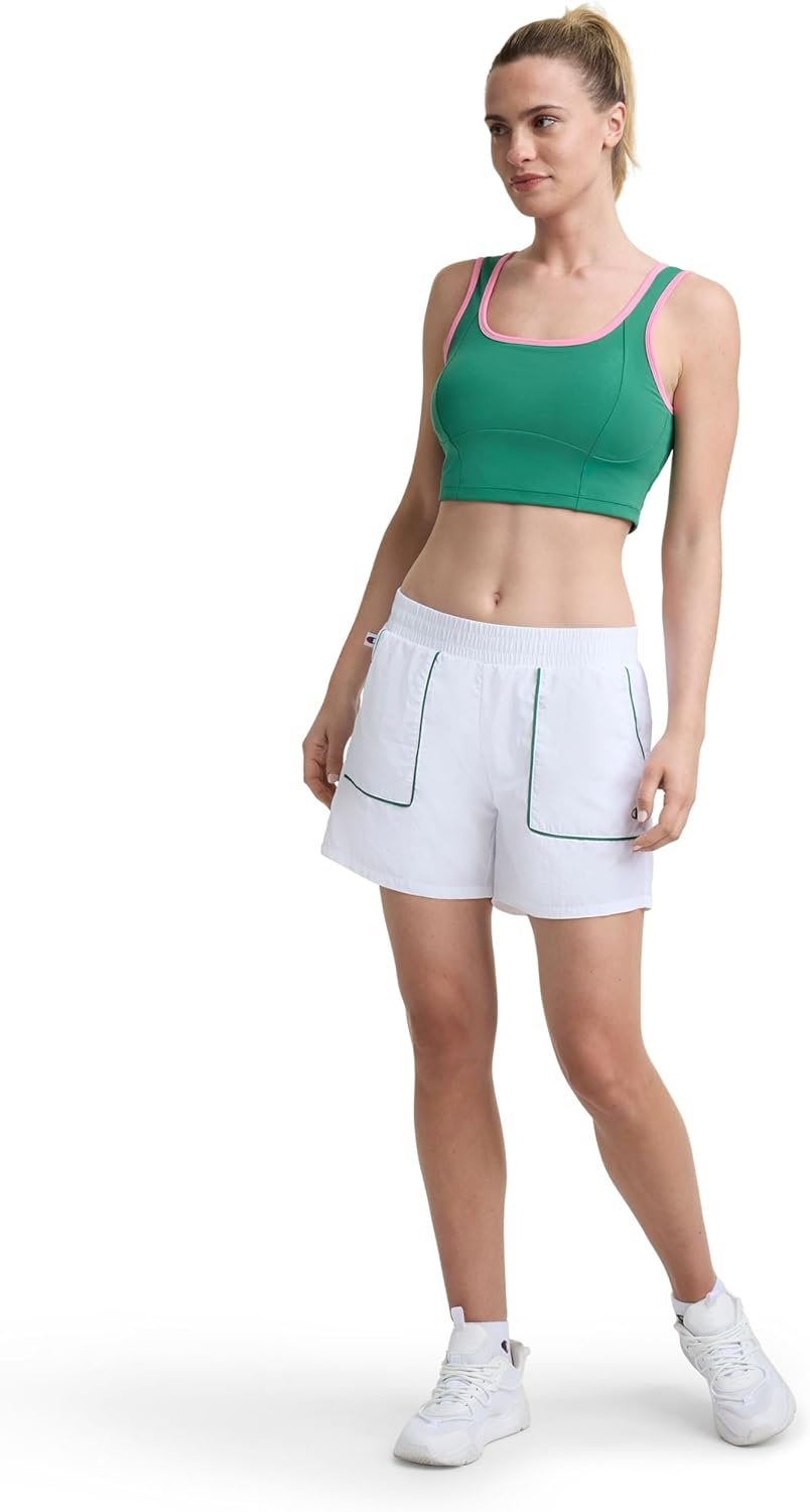 image:imageChampion Womens Courtside 5 Short with Piping Standard Fit Crinkle NylonBright White
