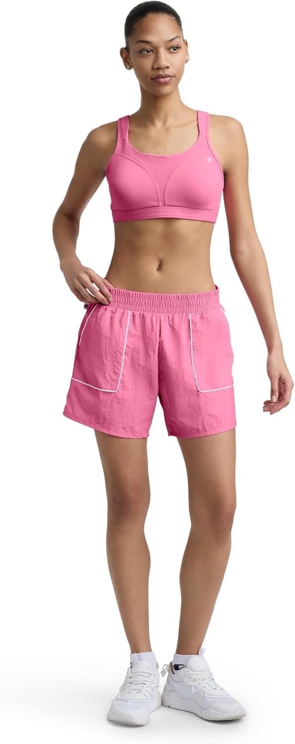 image:imageChampion Womens Courtside 5 Short with Piping Standard Fit Crinkle NylonPink Cosmos