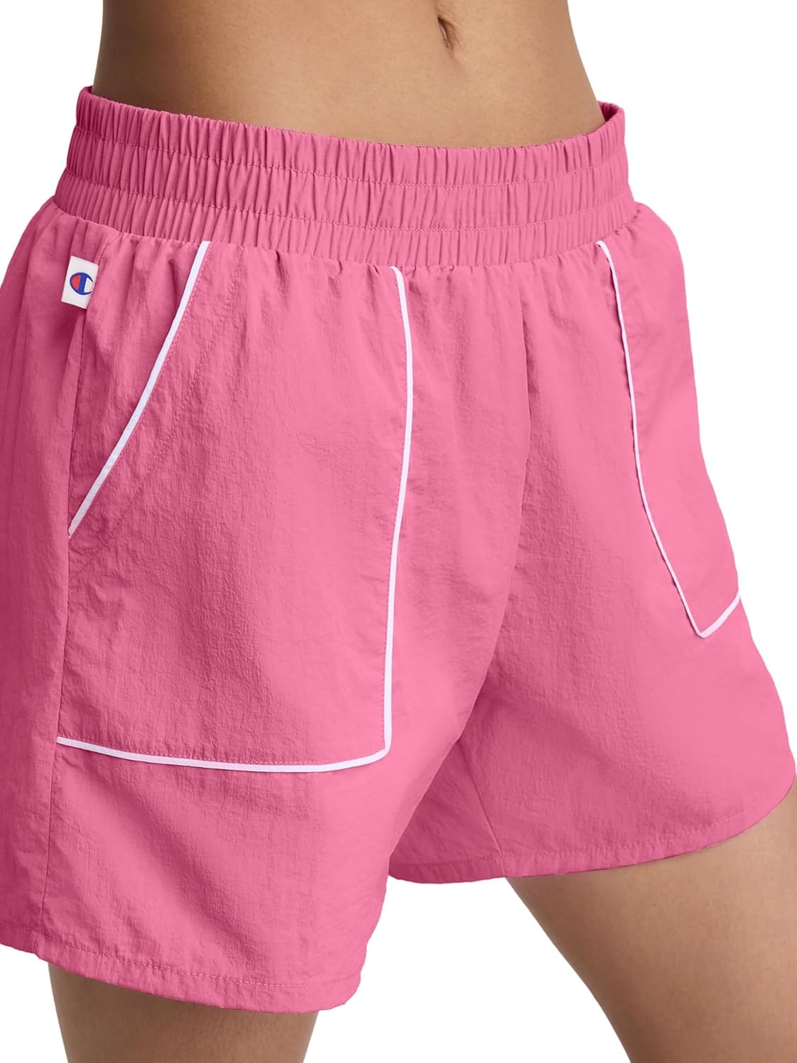 image:imageChampion Womens Courtside 5 Short with Piping Standard Fit Crinkle NylonPink Cosmos