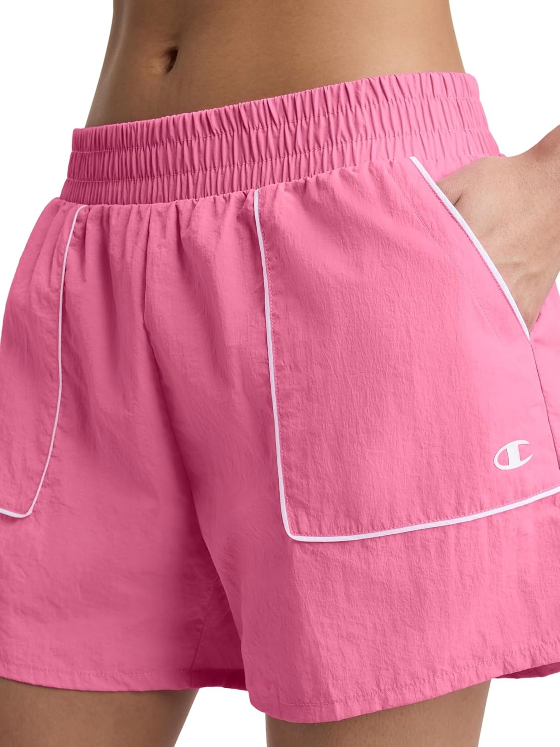 image:imageChampion Womens Courtside 5 Short with Piping Standard Fit Crinkle NylonPink Cosmos