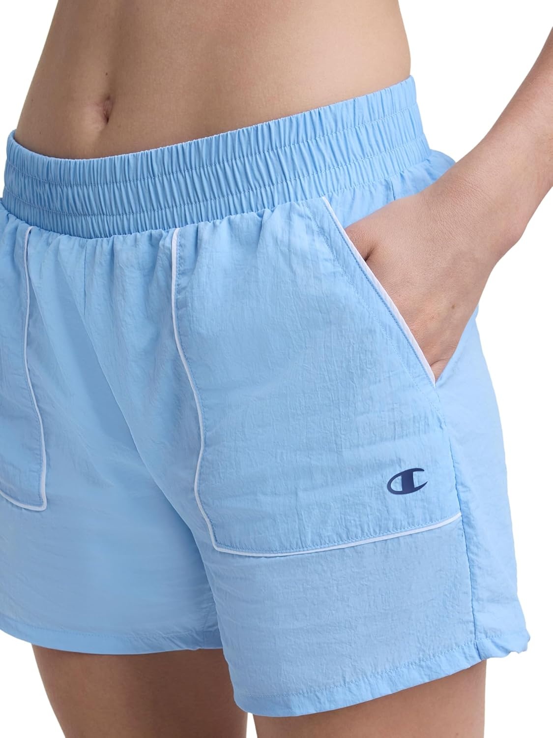 image:imageChampion Womens Courtside 5 Short with Piping Standard Fit Crinkle NylonPlacid Blue