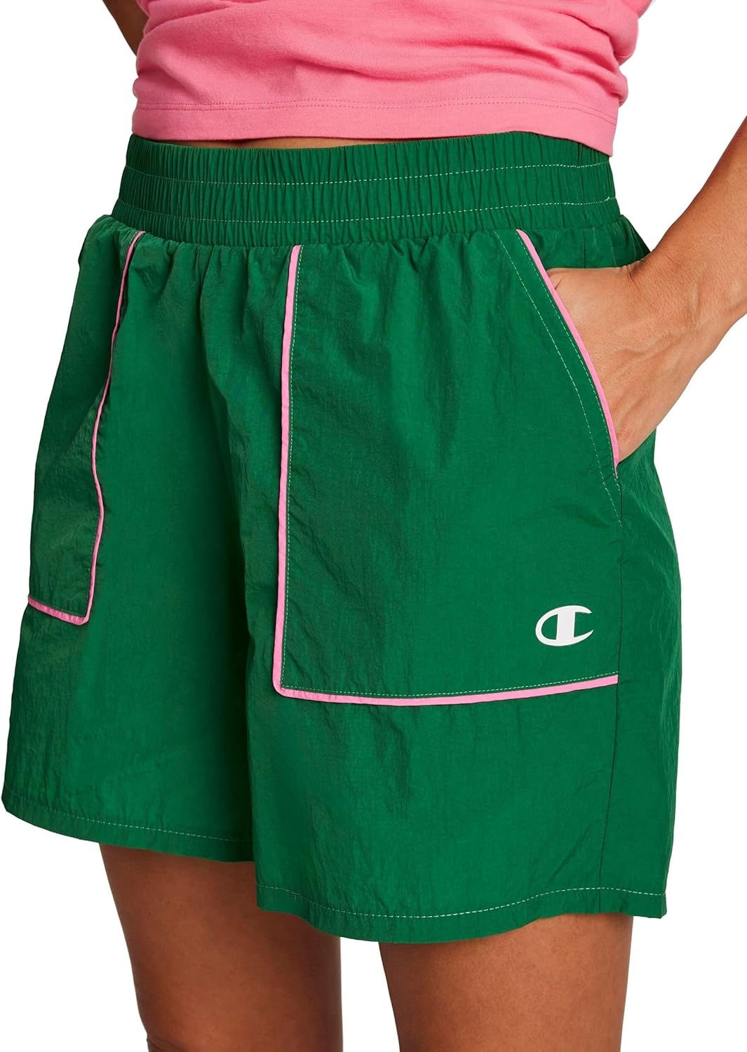 image:imageChampion Womens Courtside 5 Short with Piping Standard Fit Crinkle NylonVerdant Green
