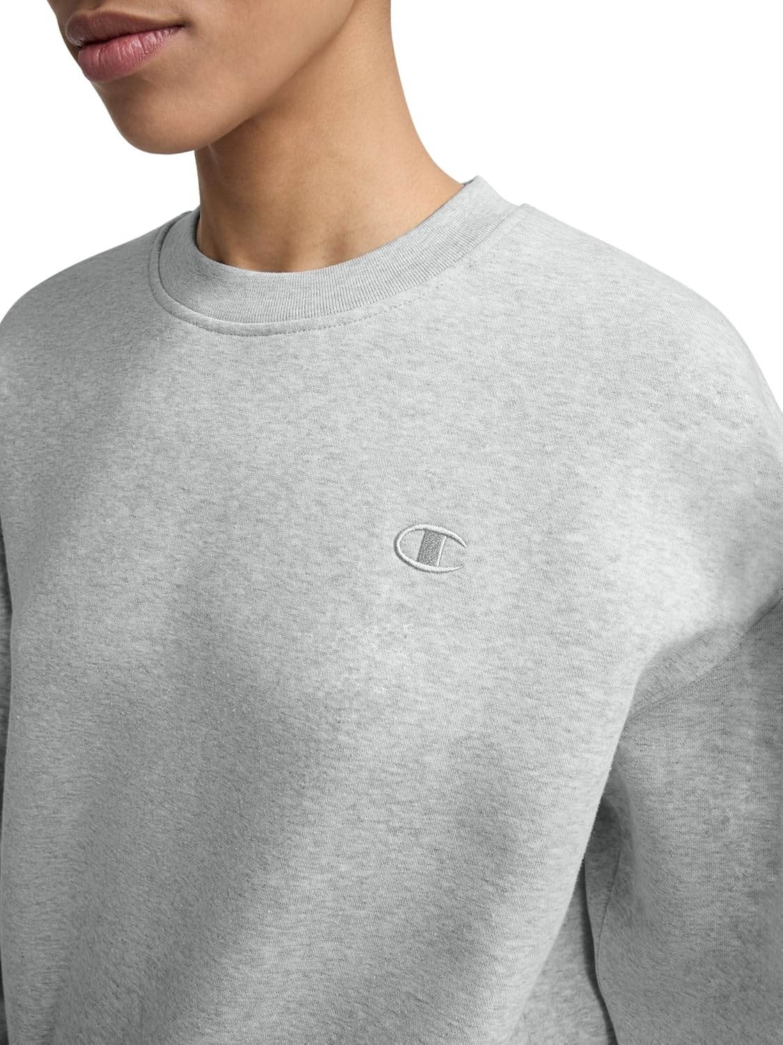 image:imageChampion Womens Crewneck Fleece Sweatshirt Loose Fit Midweight C Logo Available in Regular and PlusOxford Gray Heather C Logo