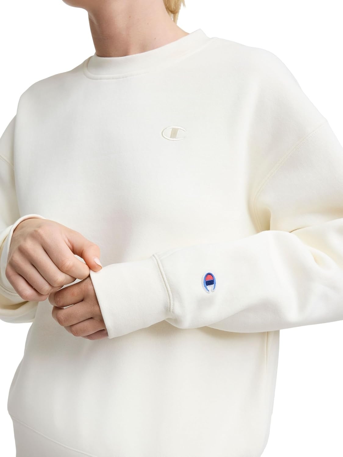 image:imageChampion Womens Crewneck Fleece Sweatshirt Loose Fit Midweight C Logo Available in Regular and PlusUnbleached Cotton C Logo