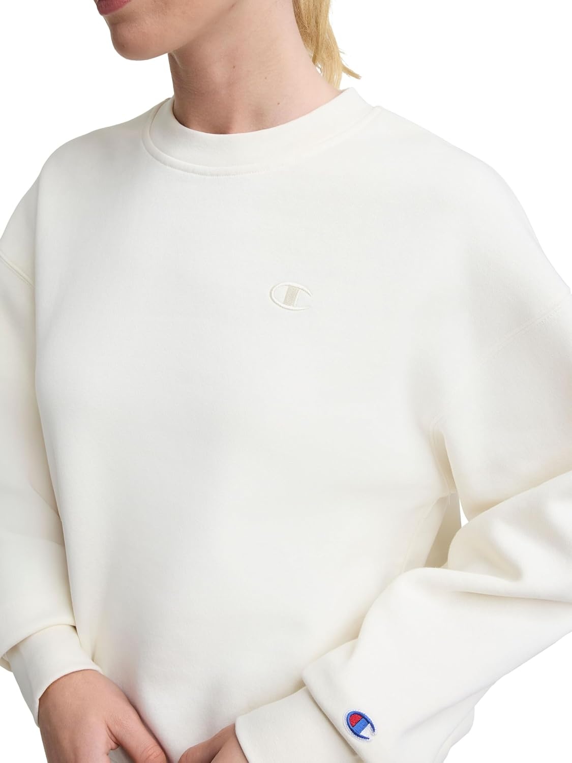 image:imageChampion Womens Crewneck Fleece Sweatshirt Loose Fit Midweight C Logo Available in Regular and PlusUnbleached Cotton C Logo