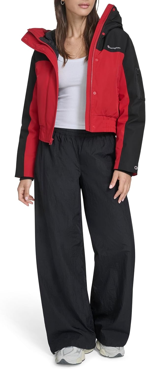 image:imageChampion Womens Cropped Hooded Ski BomberBlackRed