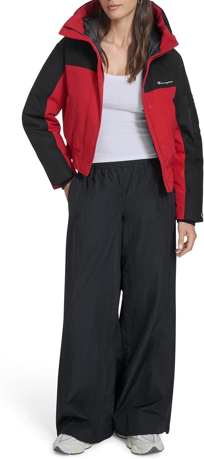 image:imageChampion Womens Cropped Hooded Ski BomberBlackRed