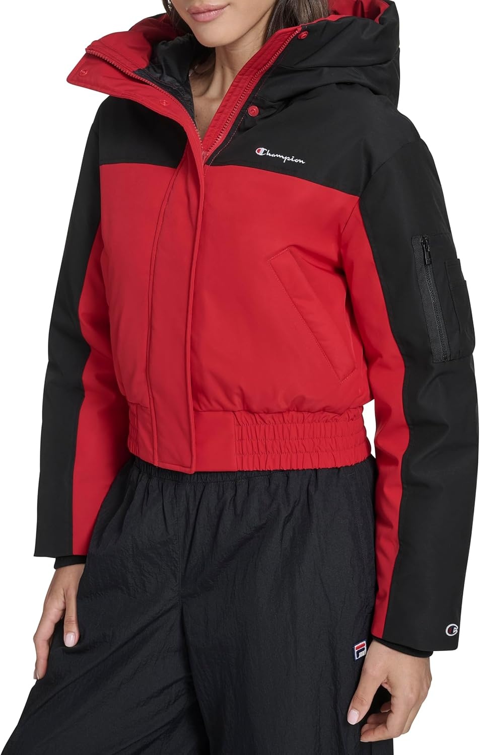 image:imageChampion Womens Cropped Hooded Ski BomberBlackRed