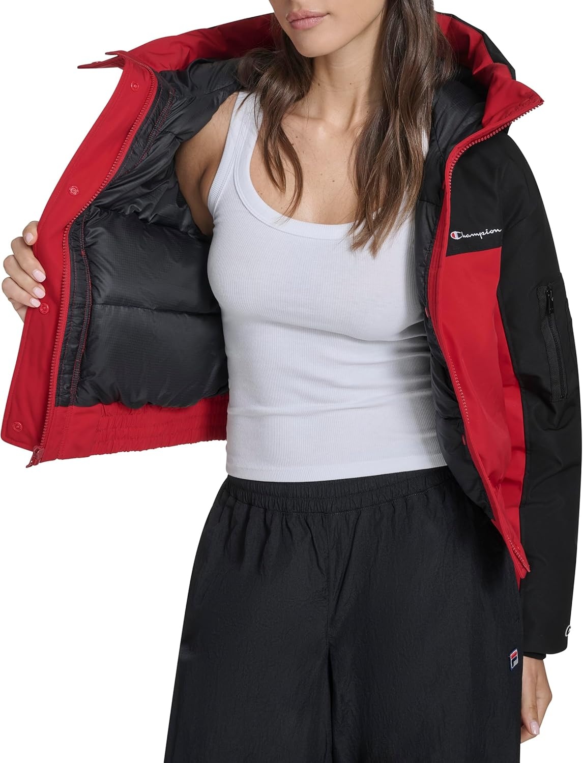 image:imageChampion Womens Cropped Hooded Ski BomberBlackRed