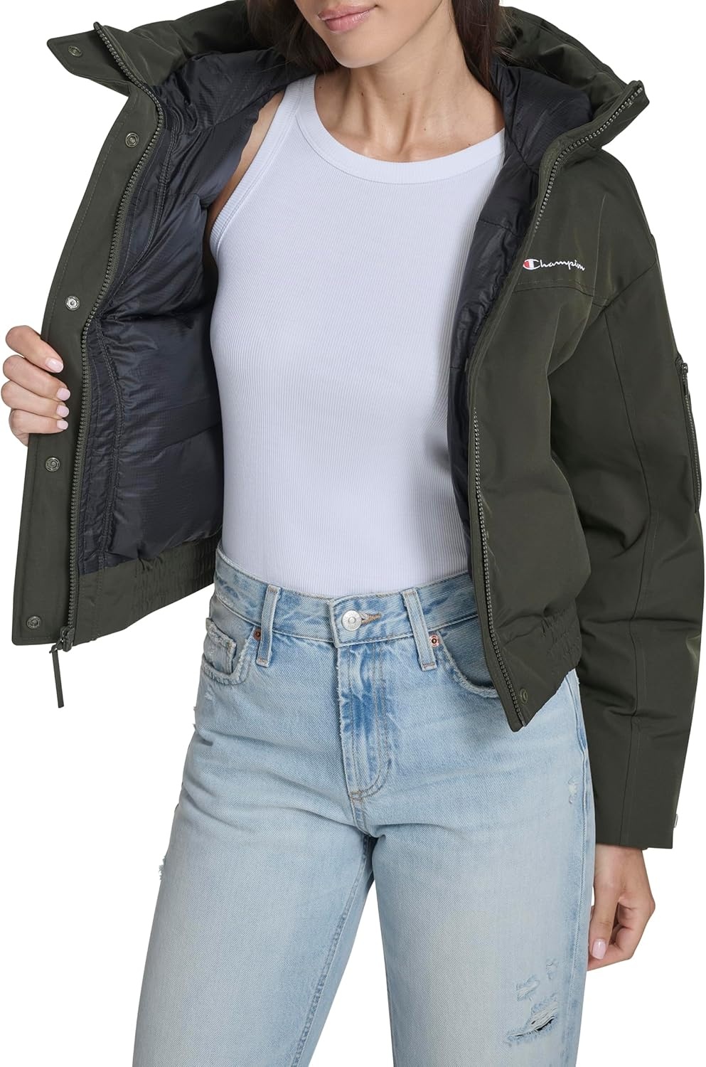 image:imageChampion Womens Cropped Hooded Ski BomberOlive