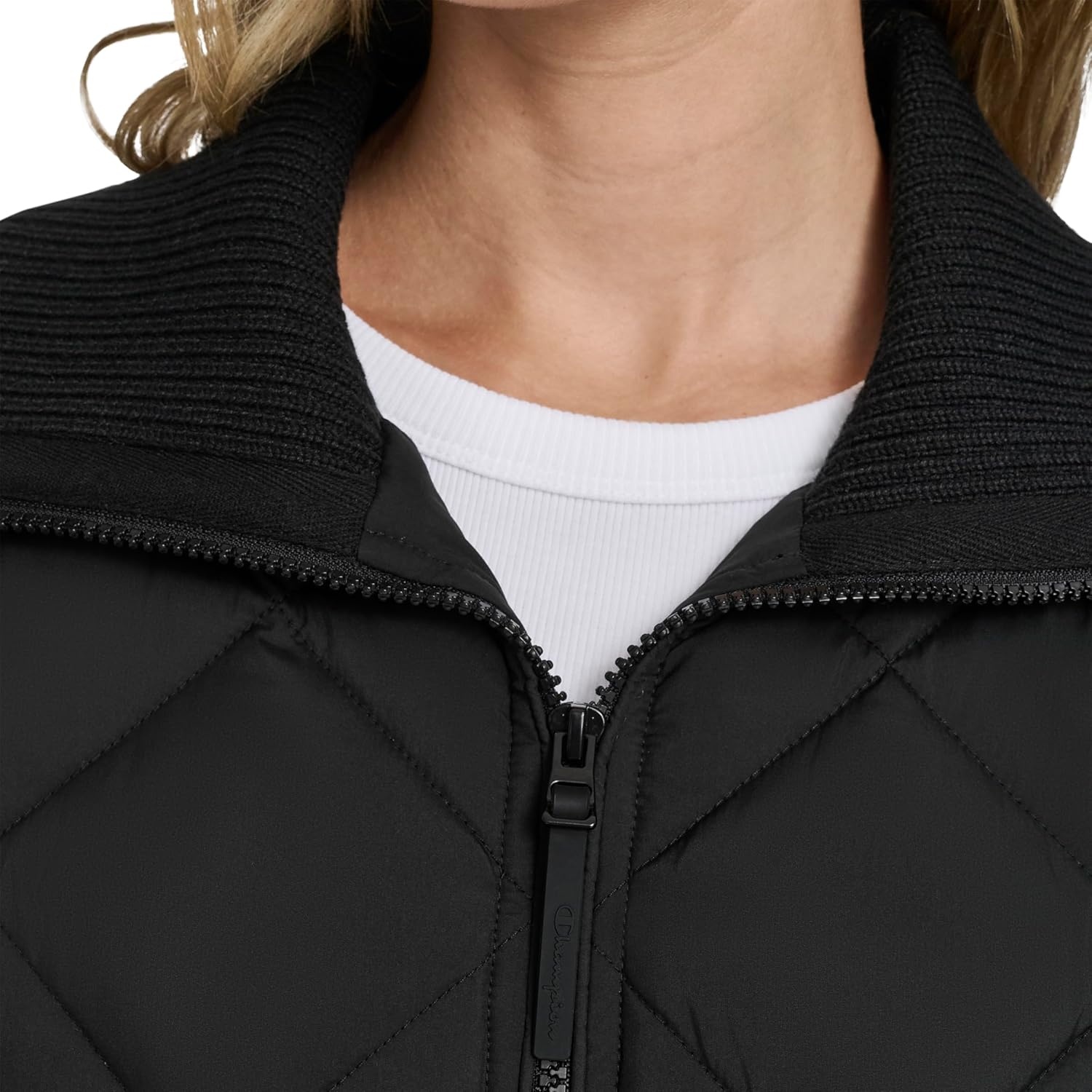 image:imageChampion Womens Diamond Quilted Shawl Collar JacketBlack