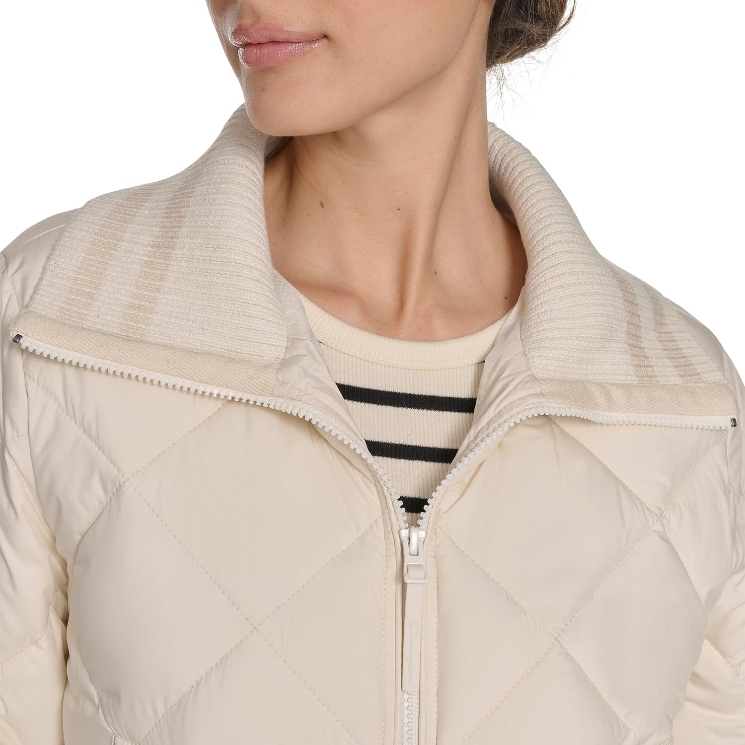image:imageChampion Womens Diamond Quilted Shawl Collar JacketWhite