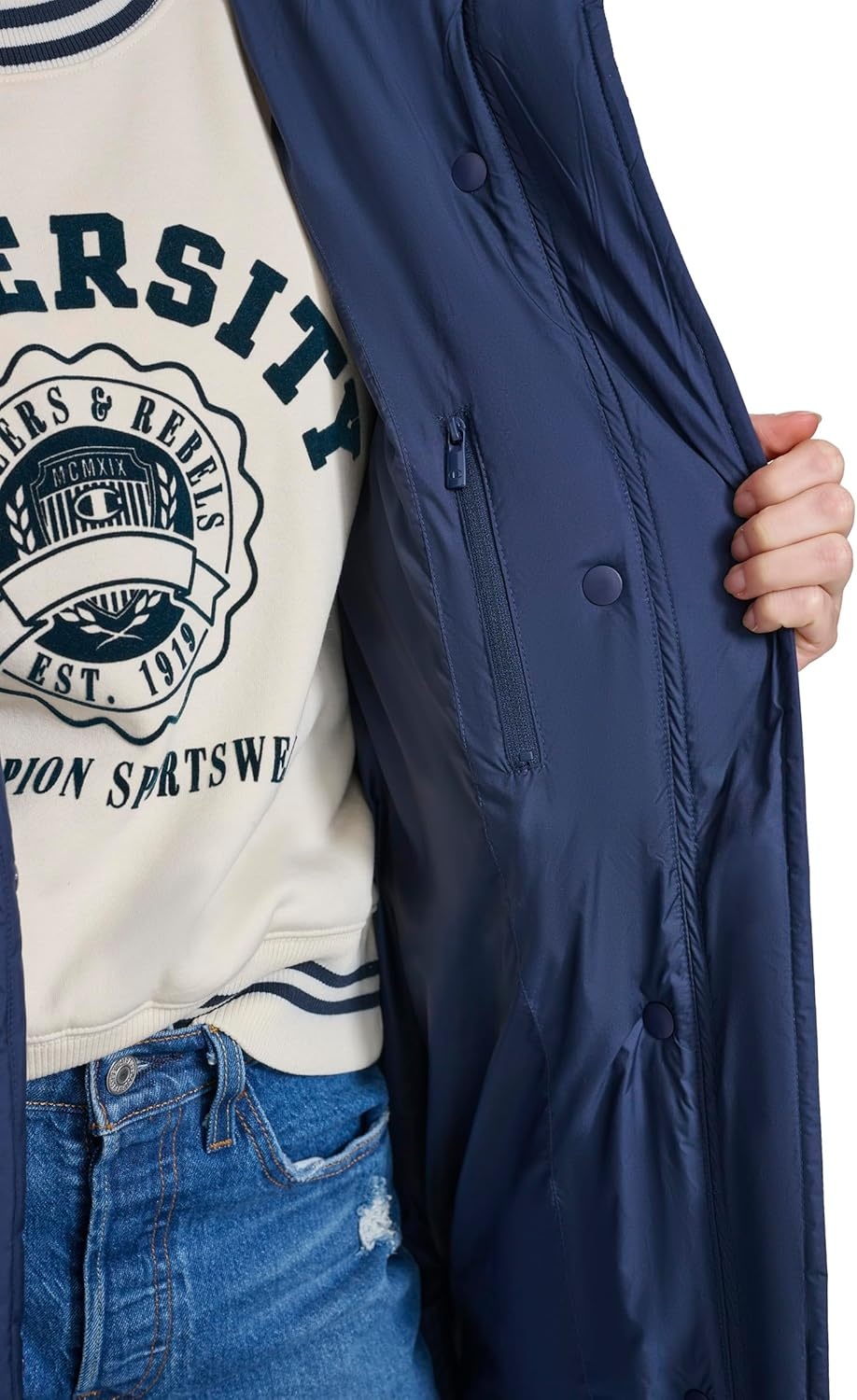 image:imageChampion Womens Extra Long Quilted Puffer Jacket With HoodNavy