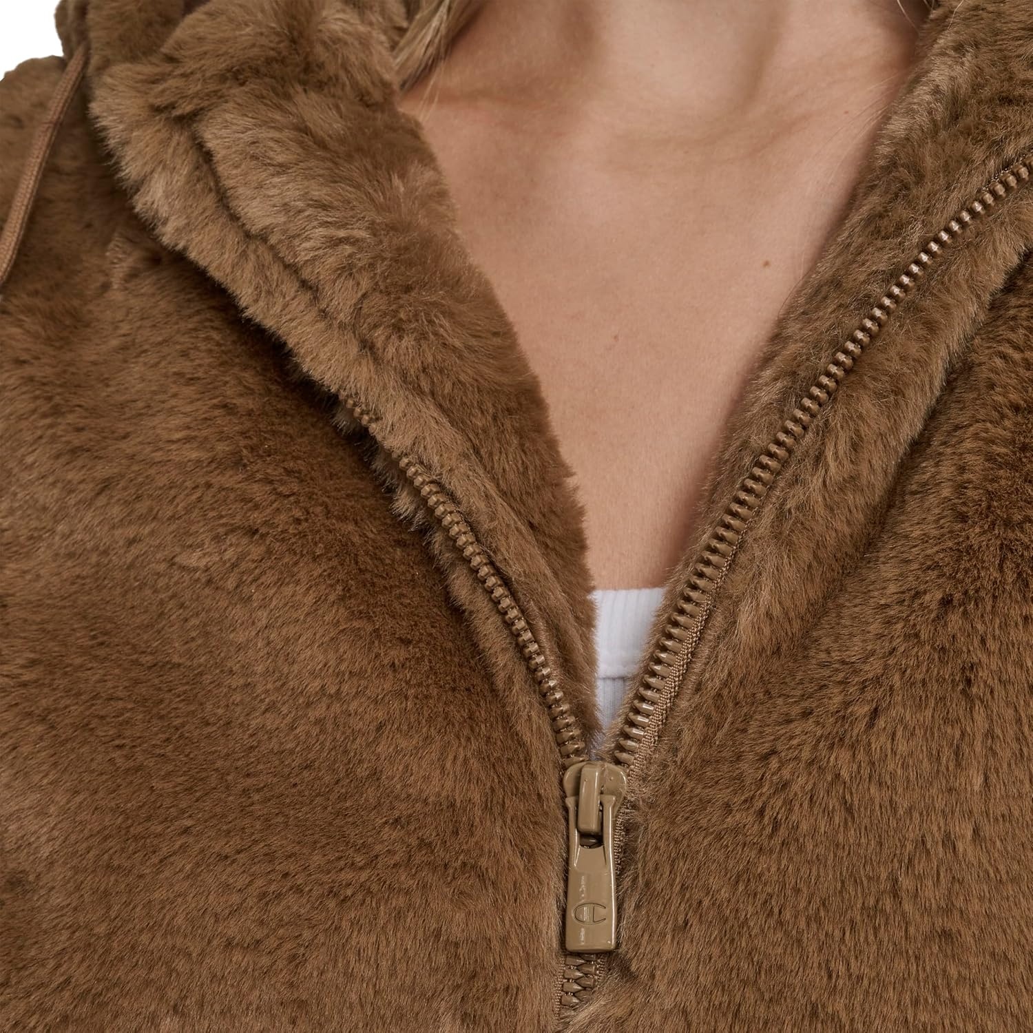 image:imageChampion Womens Faux Fur Hoody Bomber JacketCognac