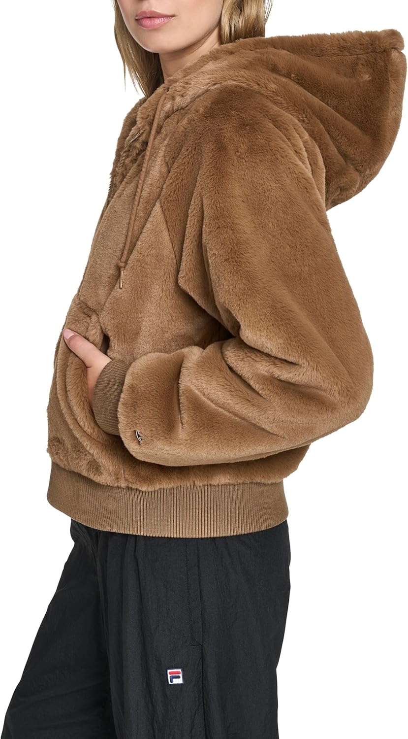 image:imageChampion Womens Faux Fur Hoody Bomber JacketCognac