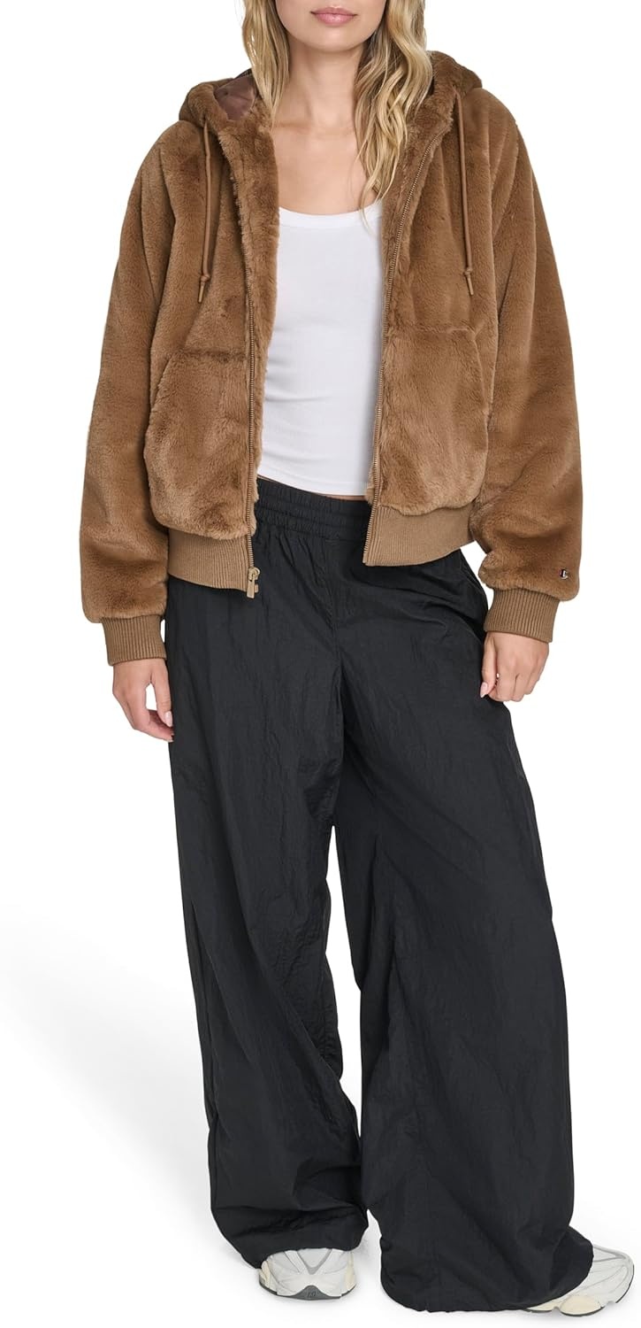 image:imageChampion Womens Faux Fur Hoody Bomber JacketCognac