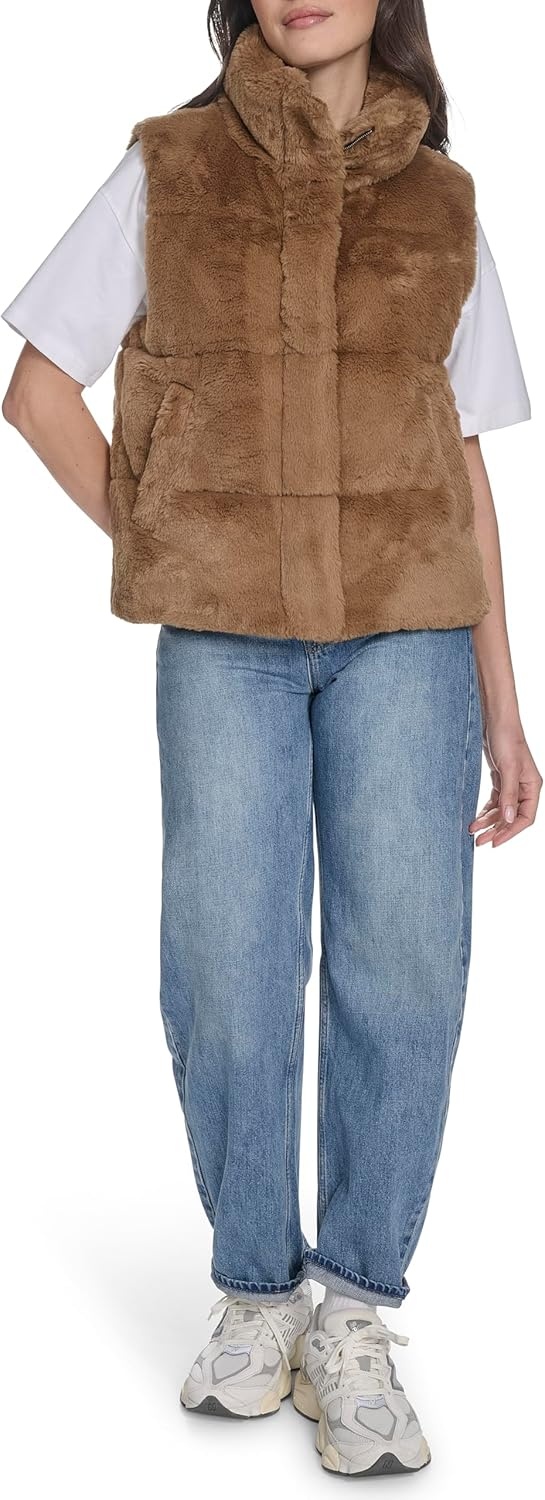 image:imageChampion Womens Faux Fur Stand Collar VestCognac