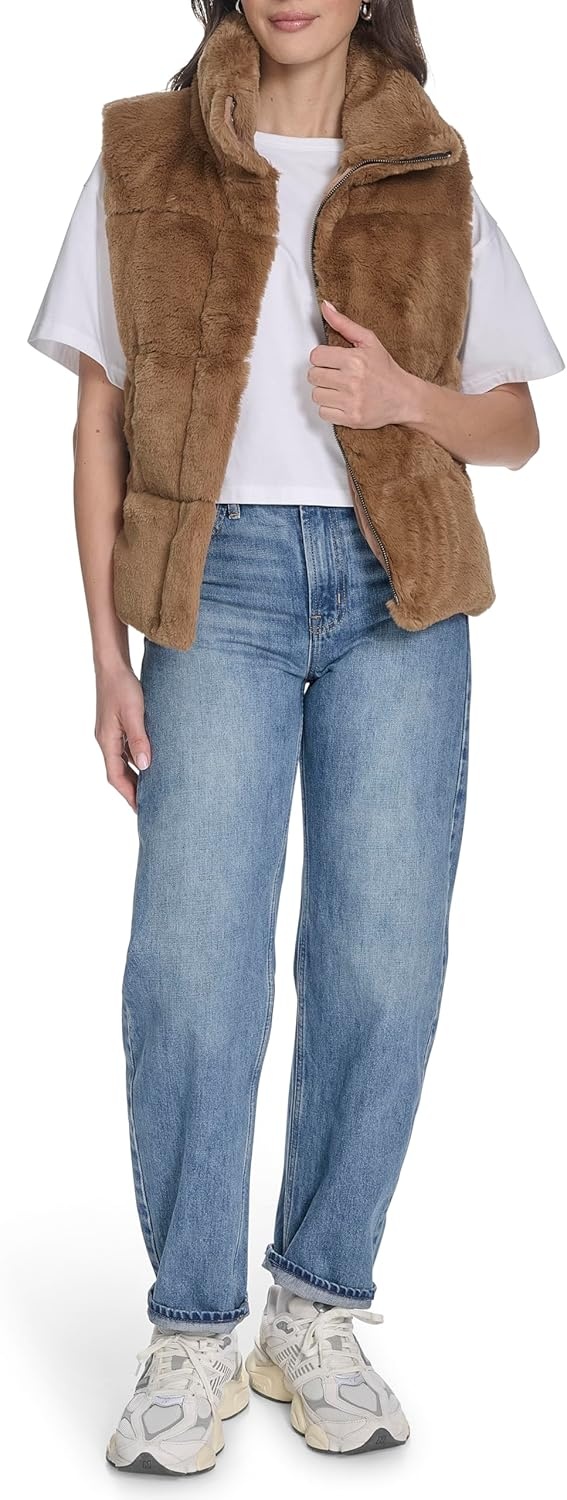 image:imageChampion Womens Faux Fur Stand Collar VestCognac