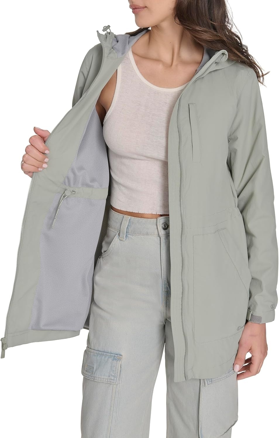 image:imageChampion Womens Hooded Cinch Waist Rain JacketWrought Iron