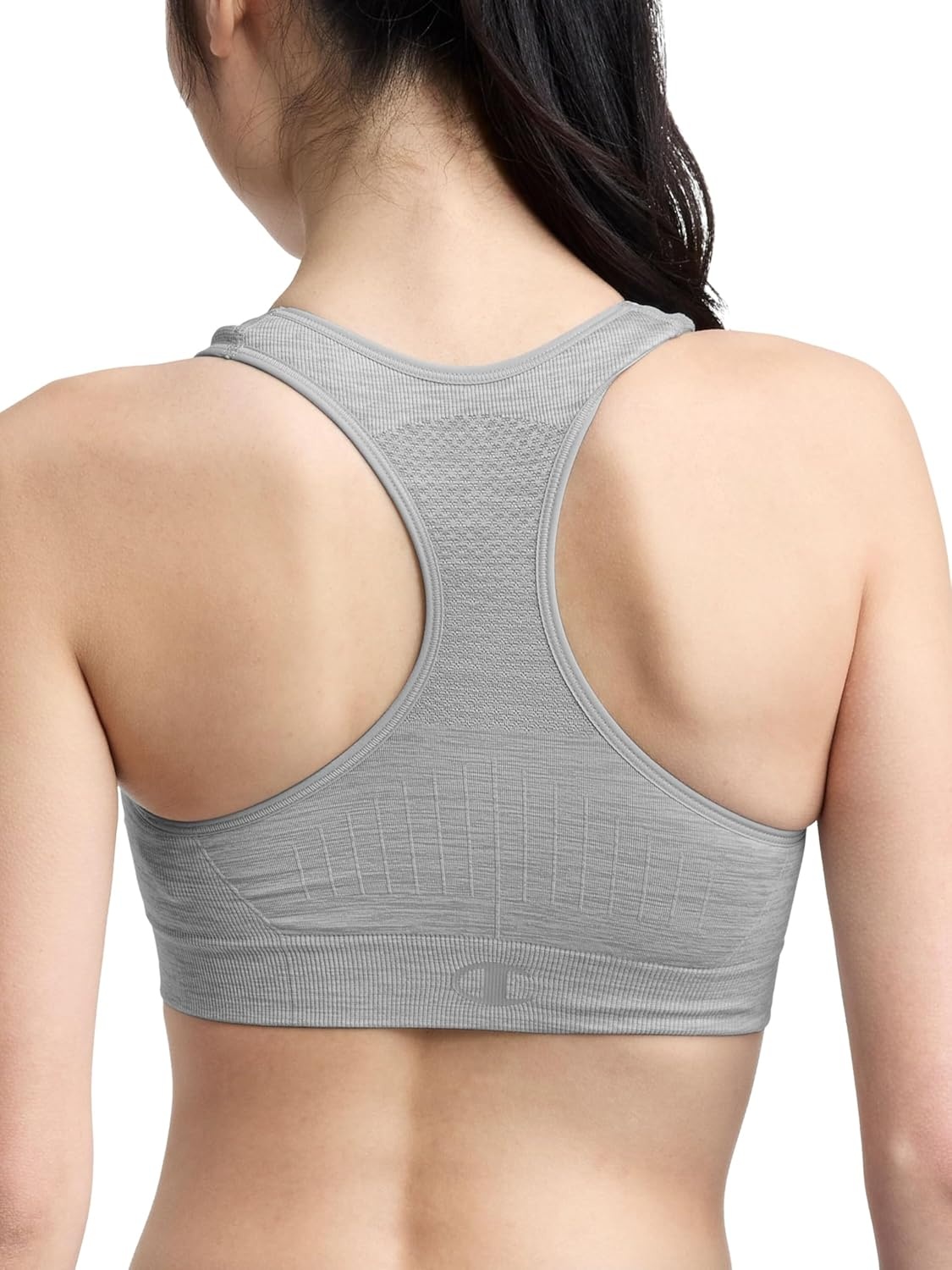 image:imageChampion Womens Infinity Racerback Sports Bra Moderate Support Seamless Moisture WickingOxford Gray Heather C Logo