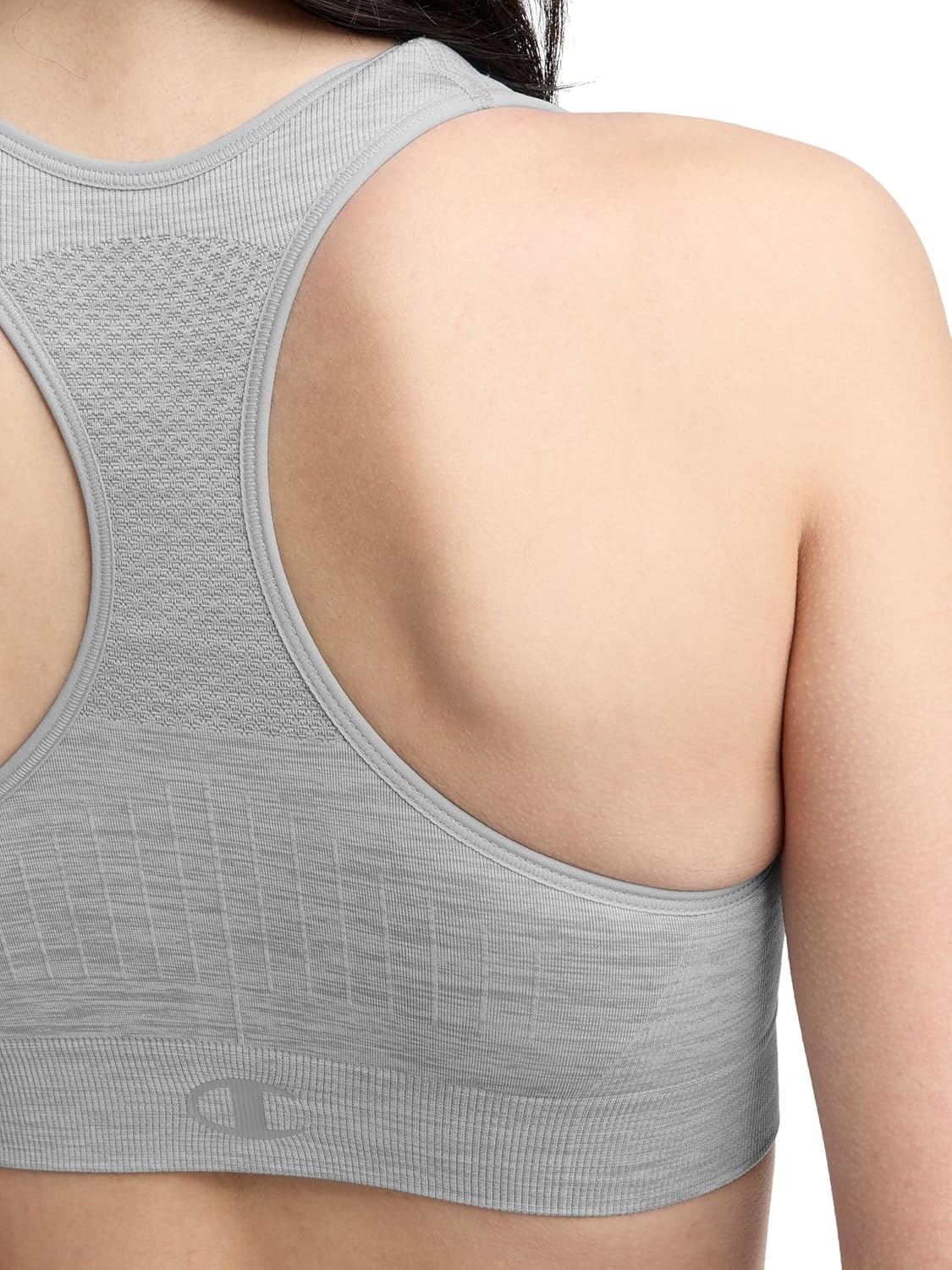 image:imageChampion Womens Infinity Racerback Sports Bra Moderate Support Seamless Moisture WickingOxford Gray Heather C Logo