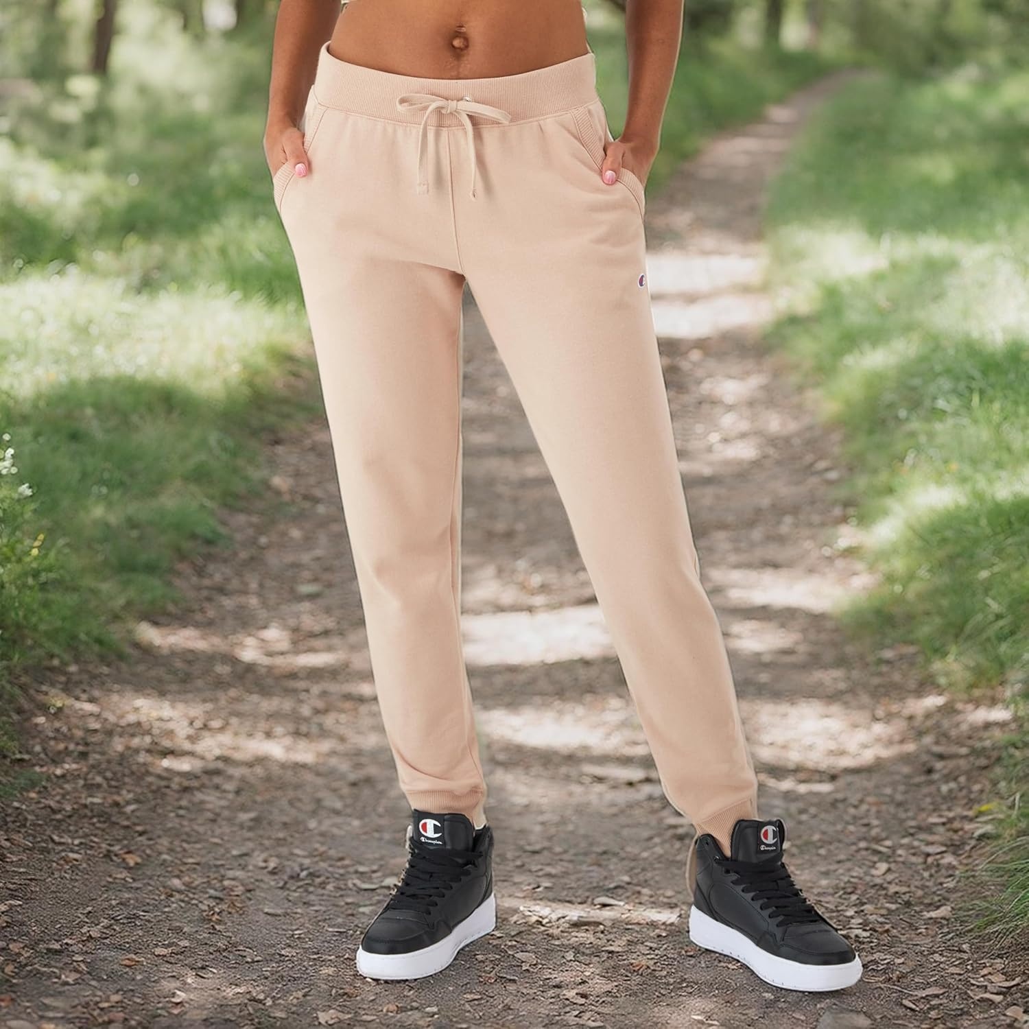 image:imageChampion Womens Joggers Fleece Joggers Comfortable Pants for Women 29 PlusChampagne Frost C Logo