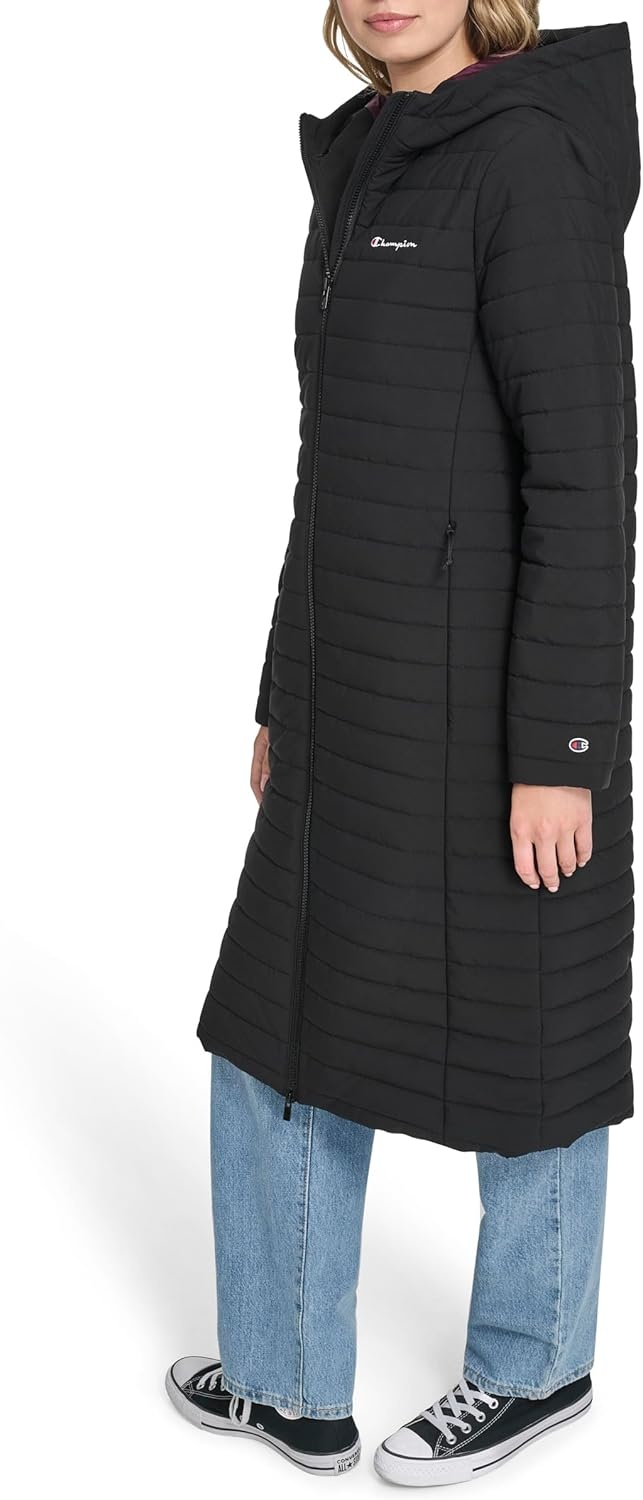 image:imageChampion Womens Lightweight Long Hooded PufferBlack